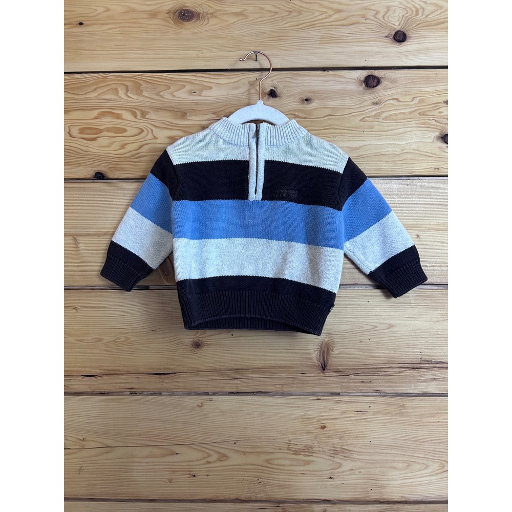 Kenneth Cole Reaction Striped Quarter Zip Sweater Blue Brown Cream Boys 18M